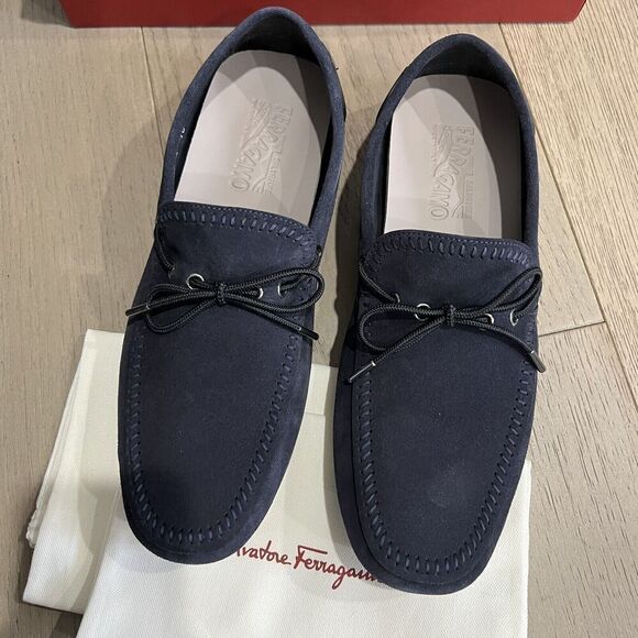 Salvatore Ferragamo Atlante Navy Suede Men Drivers Loafers 10 E NEW - Picture 6 of 12